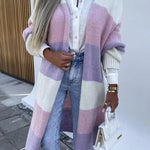 Contrast Long Sleeve Multicolor Striped Cardigans