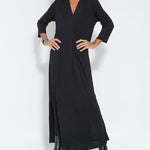 Nadorine Women's Casual Solid Color Long Sleeve V-neck Maxi Dress