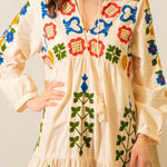 LIGHT BEIGE FLOWERS TASSEL DRESS