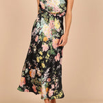Wine Country Dates Floral Halter Neck Elastic Waist Satin Maxi Dress