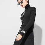 Black Printed High-Neck Long Sleeve T-Shirt