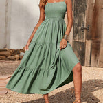 Nadorine Women's Bohemian Long Dress Spaghetti Strap Solid Swing Beach Sleeveless Maxi Dress