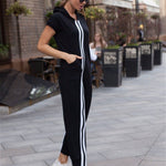 Fashion Stripes Zipper Hooded Jumpsuits
