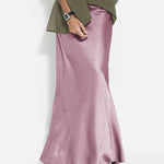 Silk Satin Mermaid Skirt Solid Color Smooth and Flowing Midi Length Skirts