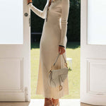 Turndown Collar Button Knit Slim Fit Maxi Dress
