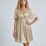 Sophia Aldridge | Gold Metallic Flutter Sleeve Mini Dress For Women