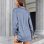 Womens Satin Silk Shirt V-Neck Long Sleeve Button Down Shirt Casual Loose Office Blouse Tops - Nadorine (Us Only)