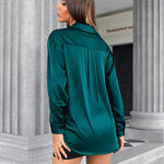 Womens Satin Silk Shirt V-Neck Long Sleeve Button Down Shirt Casual Loose Office Blouse Tops - Nadorine (Us Only)