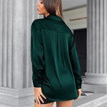 Womens Satin Silk Shirt V-Neck Long Sleeve Button Down Shirt Casual Loose Office Blouse Tops - Nadorine (Us Only)
