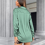 Womens Satin Silk Shirt V-Neck Long Sleeve Button Down Shirt Casual Loose Office Blouse Tops - Nadorine (Us Only)