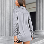Womens Satin Silk Shirt V-Neck Long Sleeve Button Down Shirt Casual Loose Office Blouse Tops - Nadorine (Us Only)