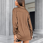 Womens Satin Silk Shirt V-Neck Long Sleeve Button Down Shirt Casual Loose Office Blouse Tops - Nadorine (Us Only)