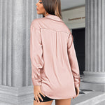 Womens Satin Silk Shirt V-Neck Long Sleeve Button Down Shirt Casual Loose Office Blouse Tops - Nadorine (Us Only)