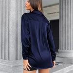 Womens Satin Silk Shirt V-Neck Long Sleeve Button Down Shirt Casual Loose Office Blouse Tops - Nadorine (Us Only)