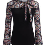 Nadorine Bow Tie Neck Long Sleeve Shirts Work Tops