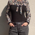 Nadorine Bow Tie Neck Long Sleeve Shirts Work Tops
