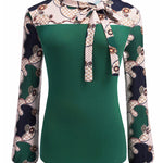 Nadorine Bow Tie Neck Long Sleeve Shirts Work Tops