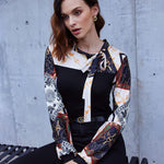 Nadorine Bow Tie Neck Long Sleeve Shirts Work Tops