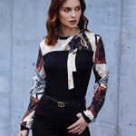 Nadorine Bow Tie Neck Long Sleeve Shirts Work Tops