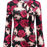 Nadorine Bow Tie Neck Long Sleeve Shirts Work Tops