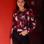 Nadorine Bow Tie Neck Long Sleeve Shirts Work Tops