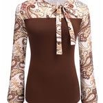 Nadorine Bow Tie Neck Long Sleeve Shirts Work Tops