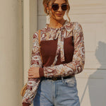 Nadorine Bow Tie Neck Long Sleeve Shirts Work Tops