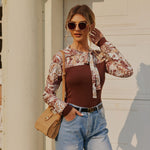 Nadorine Bow Tie Neck Long Sleeve Shirts Work Tops