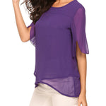 Womens Casual Scoop Neck Loose Top 3/4 Sleeve Chiffon Blouse Shirt Tops - Nadorine (Us Only)