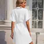 Women's Shirt Dress Button Down V Neck Blouse Short Roll-up Sleeve Tunic Tops with Pockets - Nadorine (Us Only)