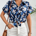 Nadorine Casual Short Sleeve Floral Print Blouse