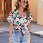 Nadorine Casual Short Sleeve Floral Print Blouse
