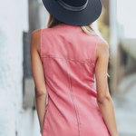 【24-hour shipping out】Chic Pink Denim Button Front Sleeveless Mini Dress