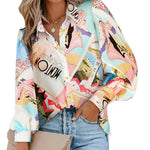 Nadorine Printed Lantern Long Sleeve Blouse