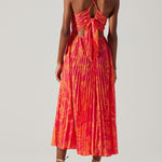 Elegant Floral Print Pleats Midi Dress