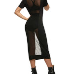 Women Sexy See Through Mesh Dress Short Sleeve Midi Bodycon Party Club Dress S-3XL - Nadorine (Us Only)