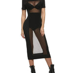 Women Sexy See Through Mesh Dress Short Sleeve Midi Bodycon Party Club Dress S-3XL - Nadorine (Us Only)