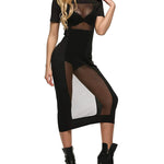 Women Sexy See Through Mesh Dress Short Sleeve Midi Bodycon Party Club Dress S-3XL - Nadorine (Us Only)