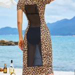 Women Sexy See Through Mesh Dress Short Sleeve Midi Bodycon Party Club Dress S-3XL - Nadorine (Us Only)