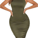 Ruched Stretchy Bodycon Dress - Nadorine (Us Only)