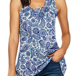 Floral Print Loose Flowy Tunic Tank Top - Nadorine (Us Only)