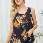Floral Print Loose Flowy Tunic Tank Top - Nadorine (Us Only)
