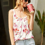 Floral Print Loose Flowy Tunic Tank Top - Nadorine (Us Only)