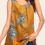 Floral Print Loose Flowy Tunic Tank Top - Nadorine (Us Only)
