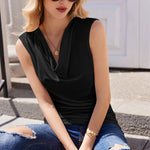 Nadorine Elegant Tops Women's Pleated Tops Sleeveless Shirt (DE Only)