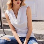 Nadorine Elegant Tops Women's Pleated Tops Sleeveless Shirt (DE Only)
