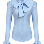 Ruffle Long Sleeve Button-Down Tunic Tops - Nadorine (Us Only)