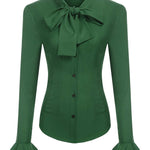 Ruffle Long Sleeve Button-Down Tunic Tops - Nadorine (Us Only)