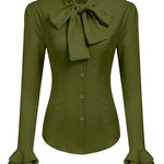 Ruffle Long Sleeve Button-Down Tunic Tops - Nadorine (Us Only)