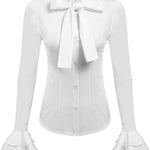 Ruffle Long Sleeve Button-Down Tunic Tops - Nadorine (Us Only)